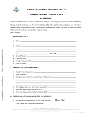 Raheja QBE General Liability Claim Form