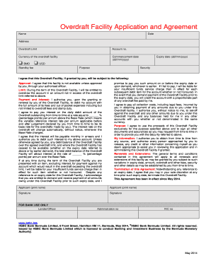 Overdraft Facility Application and Agreement