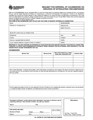 Request for Deferral of Coursework on Grounds of Extenuating Circumstances