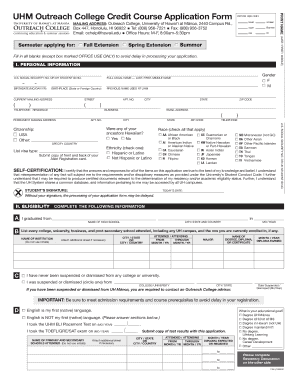 University of Hawaii Outreach College Credit Course Application Form