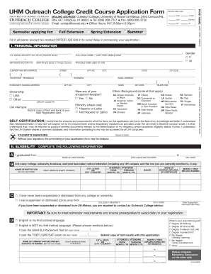 University of Hawaii Outreach College Credit Course Application Form