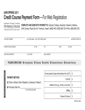 UH Spring 2011 Credit Course Payment Form