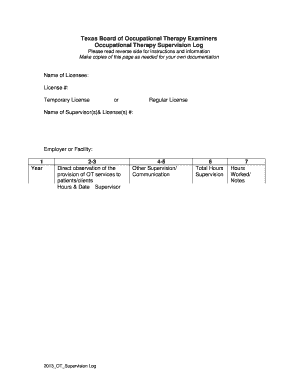 Texas Occupational Therapy Supervision Log