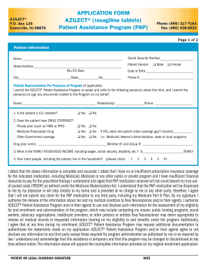 AZILECT Patient Assistance Program Application