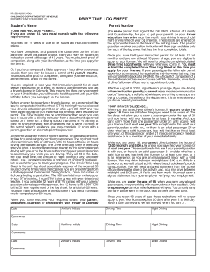 Colorado Drive Time Log Sheet
