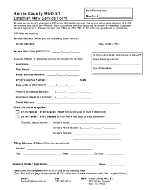 Harris County MUD 81 New Service Form