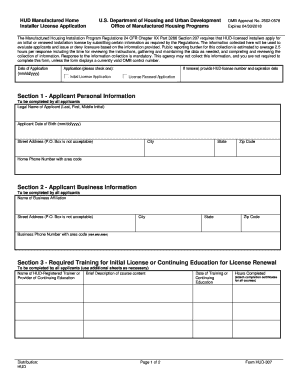 HUD Manufactured Home Installer License Application