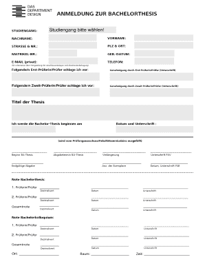 Anmeldung zur Bachelorthesis