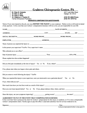 North Carolina Worker's Compensation Questionnaire
