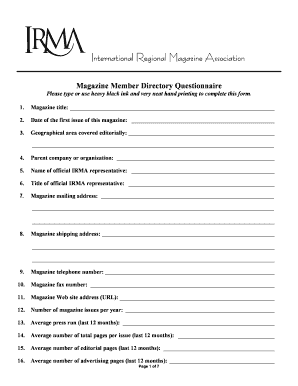 Magazine Member Directory Questionnaire