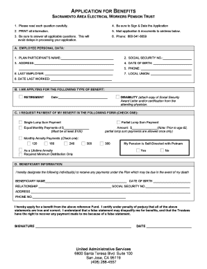 Sacramento Area Electrical Workers Pension Trust Application