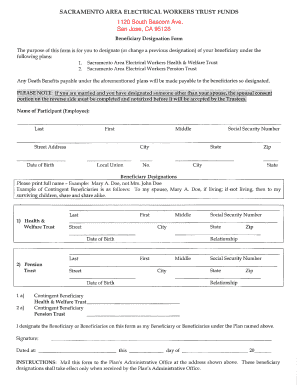 Sacramento Area Electrical Workers Beneficiary Designation Form