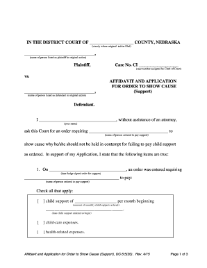 Affidavit and Application for Order to Show Cause (Support)