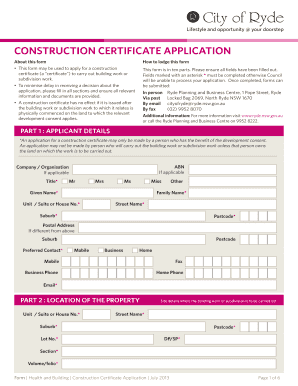 Construction Certificate Application