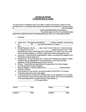 Letter of Intent to Enter into a Lease