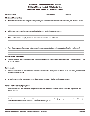 New Jersey DMHAS Follow-Up Report Form