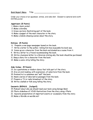 Book Report Menu