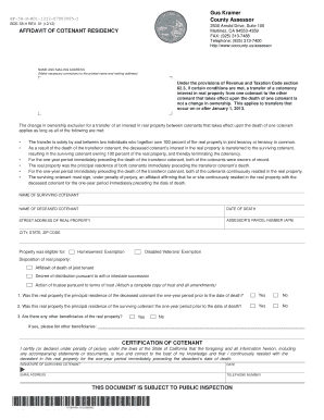 California Affidavit of Cotenant Residency