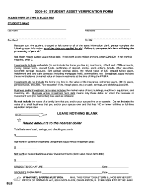 Student Asset Verification Form