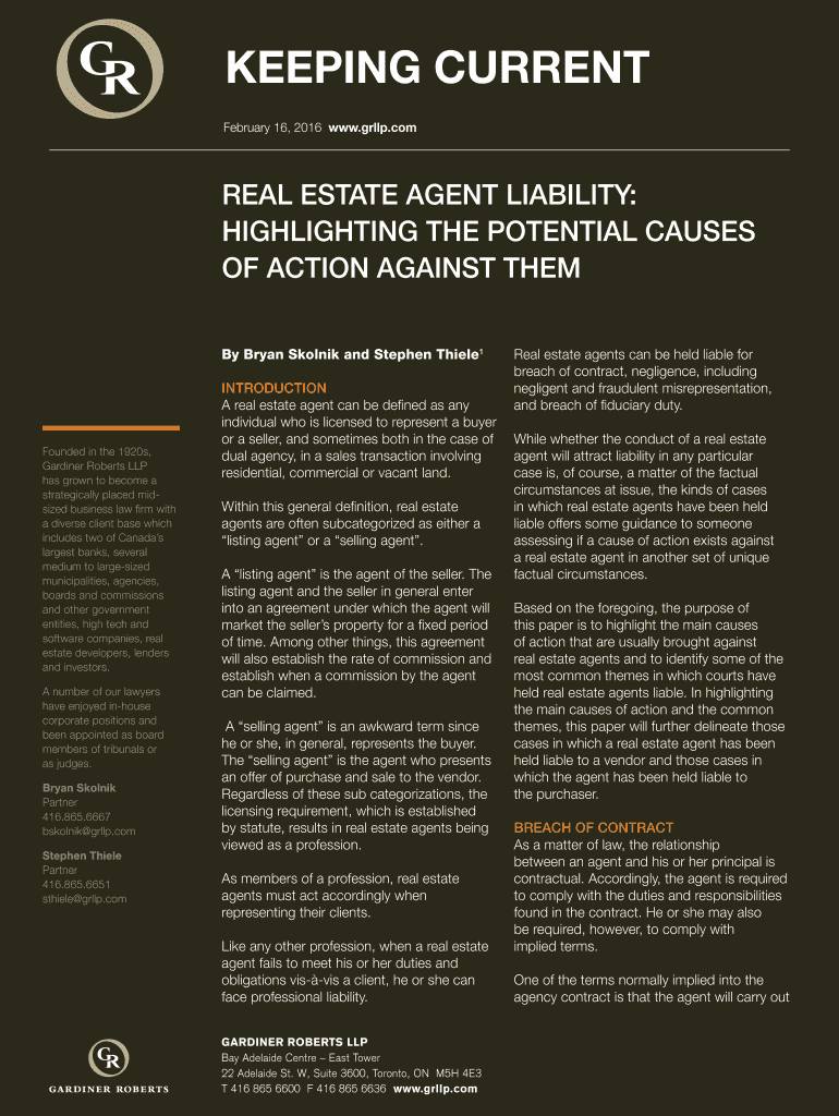Fillable Online REAL ESTATE AGENT LIABILITY Fax Email Print pdfFiller