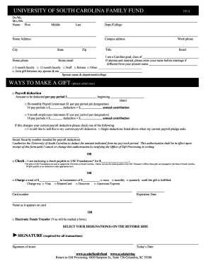 University of South Carolina Family Fund Donation Form