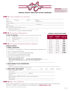University of South Carolina Annual Faculty and Staff Giving Campaign Form