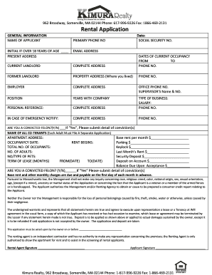 Massachusetts Rental Application Form