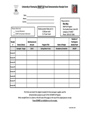 SNAP-Ed Food Demonstration Receipt Form