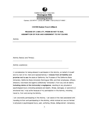 CSUDH Student Travel Affidavit