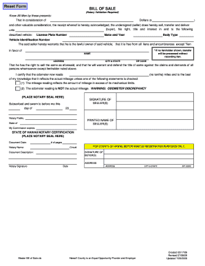 Hawaii Vehicle Bill of Sale