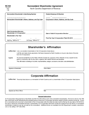 NC-NA Nonresident Shareholder Agreement