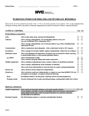 Shelter and Outreach Referral Screening Form