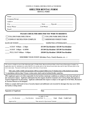 Conway Shelter Rental Form