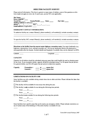 Shelter Facility Survey Form