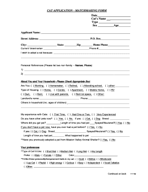 Cat Adoption Application Form