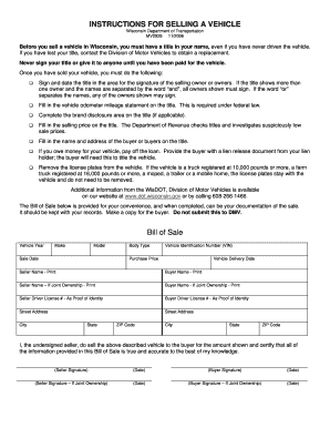 Wisconsin Vehicle Sale Instructions and Bill of Sale