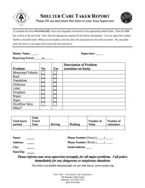 Shelter Care Taker Report