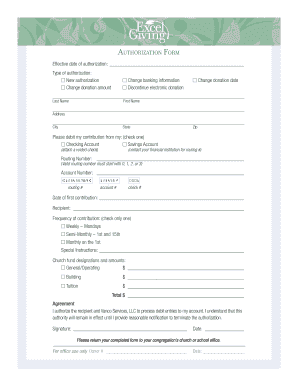 Church Donation Authorization Form