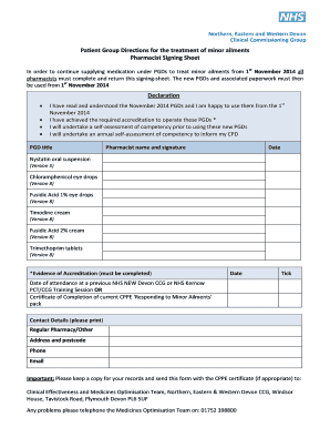 Pharmacist PGD Signing Sheet