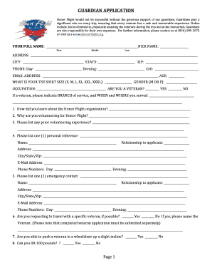 Honor Flight Guardian Application Form