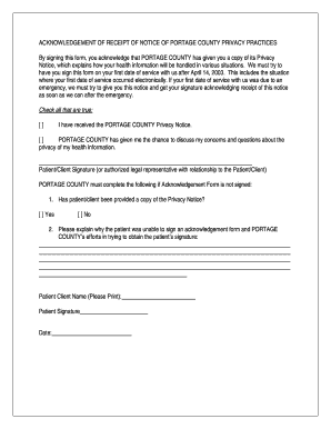 Acknowledgement of Receipt of Notice of Portage County Privacy Practices
