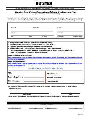 Hunter Core Focus Study Declaration Form