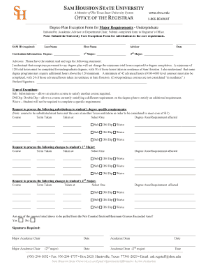 Degree Plan Exception Form for Major Requirements