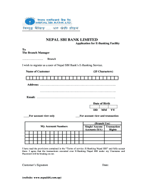Nepal SBI Bank E-Banking Application Form