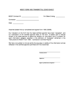 MDOT Form 1955 Transmittal Cover Sheet