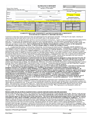Sundance Resort Liability Release Agreement