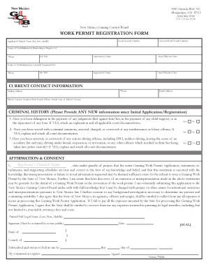 New Mexico Gaming Work Permit Registration Form