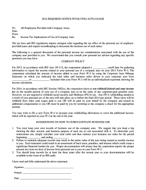 Company Auto Usage Tax Notice