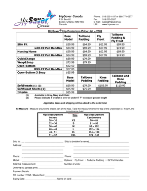 HipSaver Canada Hip Protectors Price List