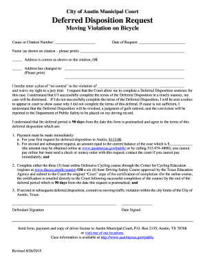Deferred Disposition Request for Bicycle Violation